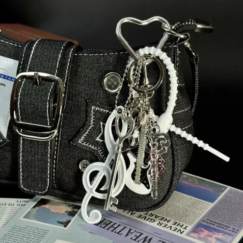 Creative Bowknot Keychain Music Note Pendant Y2K Resin Texture Suitable For Music Lovers And Cartoon Enthusiasts Present