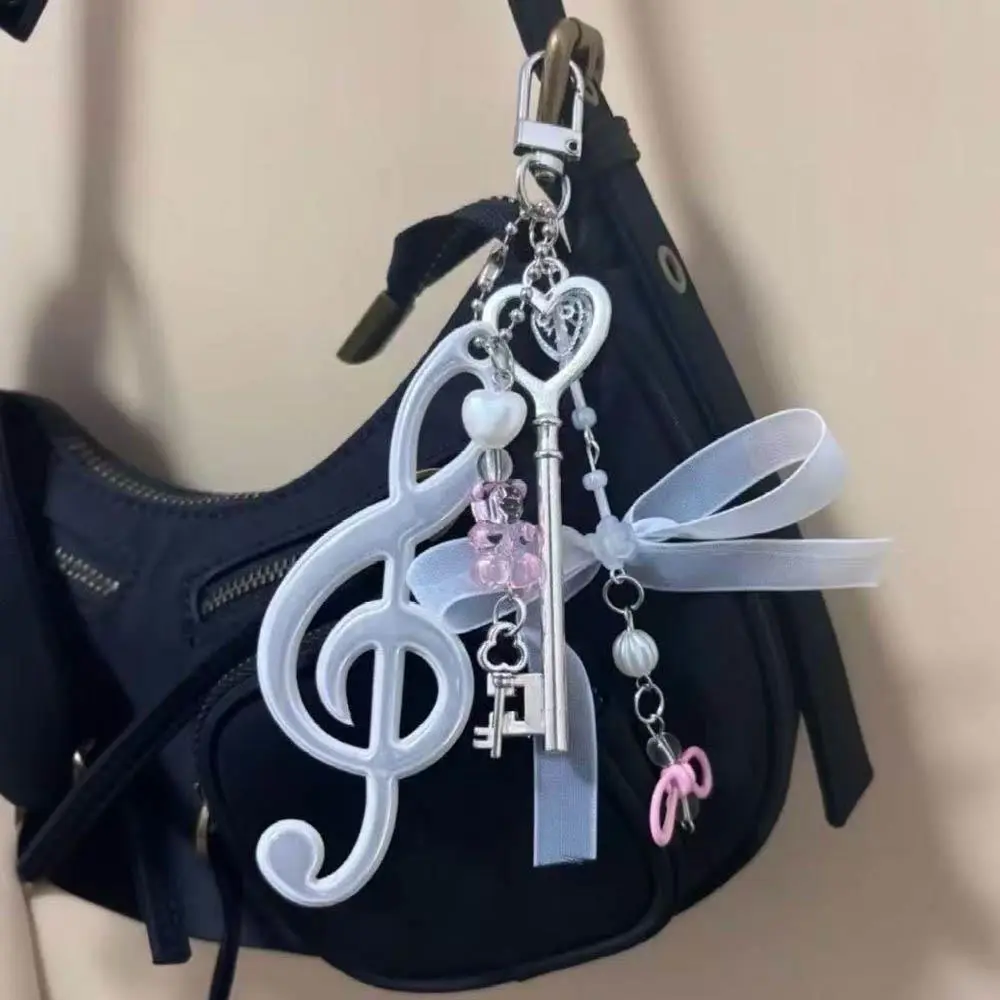 Creative Bowknot Keychain Music Note Pendant Y2K Resin Texture Suitable For Music Lovers And Cartoon Enthusiasts Present