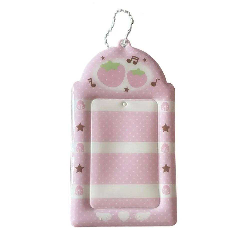 Pink Strawberry Photocard Holder Keychain Y2K Notes Wings Small Card Bag Idol Card Protetion Cover Credit ID Bank Card Holder