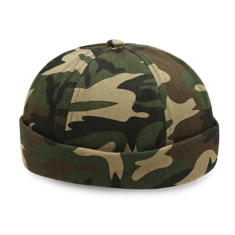 Vintage Summer Cotton Brimless Skullies Caps Men's Solid Color Street Portable Docker Hats Melon Skin Cap Beanie Hat Hip Hop Hat