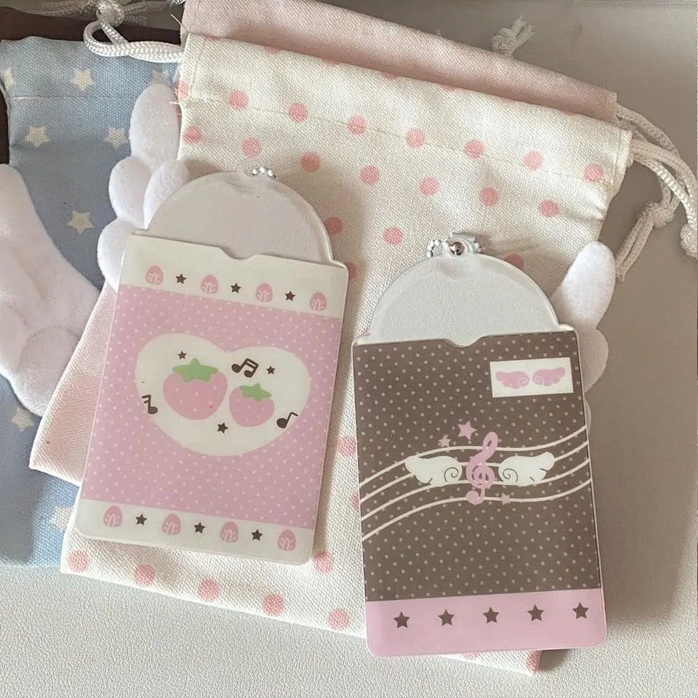 Pink Strawberry Photocard Holder Keychain Y2K Notes Wings Small Card Bag Idol Card Protetion Cover Credit ID Bank Card Holder