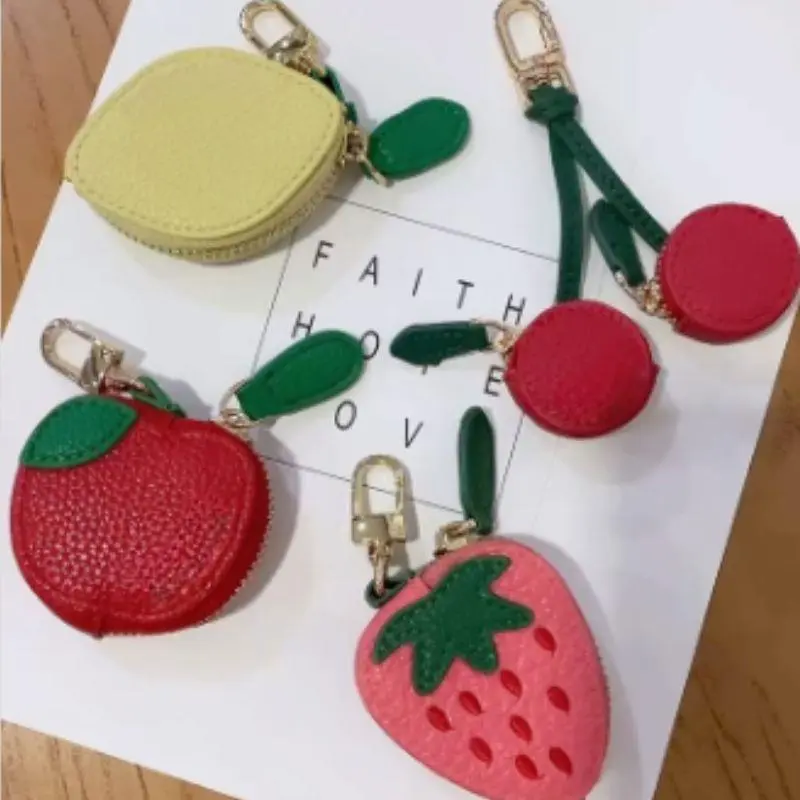 Fruit Shape Cherry Design Fruit Charm Coin Purse Blueberry Peach Cute Key Chain Mini Pouch Wallet Gift Bag Keychain Girl Women