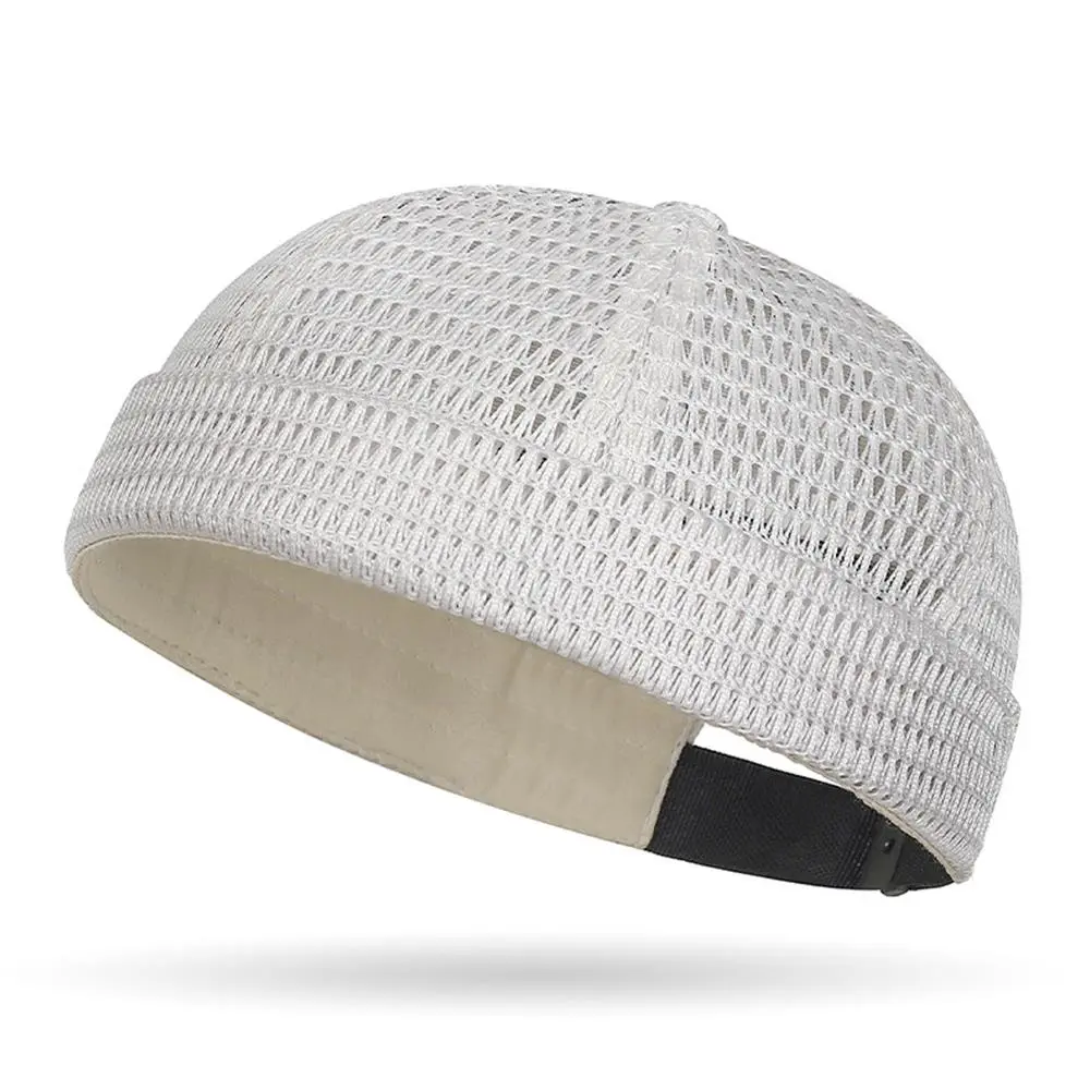 Brand Men's Brimless Docker Hat Summer Breathable Mesh Net Beanie Cap Rolled Cuff Harbour Hats Sailor Fisherman Landlord Hat