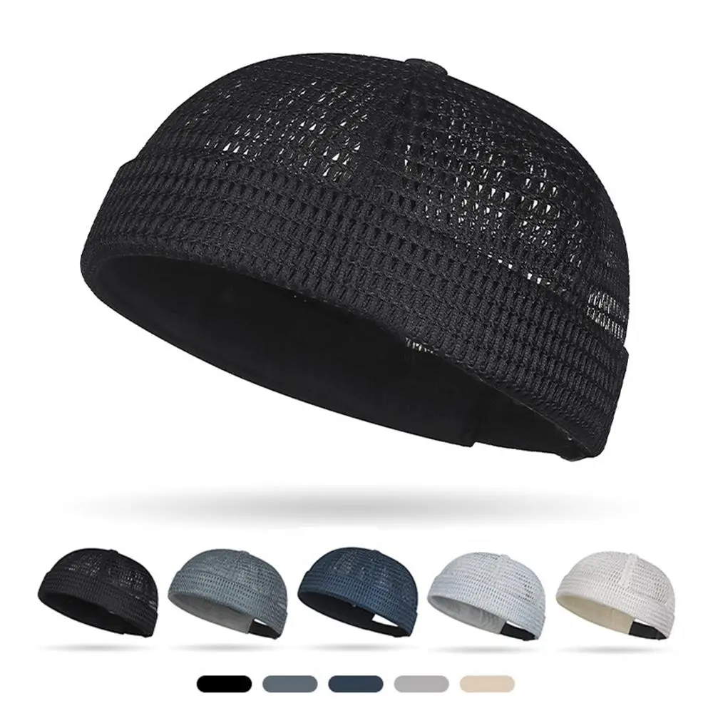 Brand Men's Brimless Docker Hat Summer Breathable Mesh Net Beanie Cap Rolled Cuff Harbour Hats Sailor Fisherman Landlord Hat