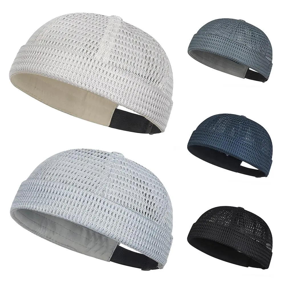Brand Men's Brimless Docker Hat Summer Breathable Mesh Net Beanie Cap Rolled Cuff Harbour Hats Sailor Fisherman Landlord Hat