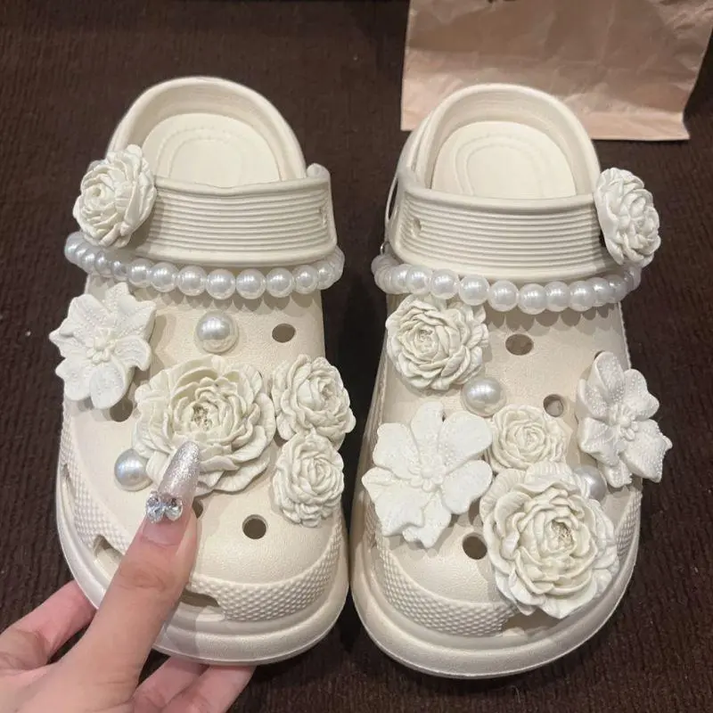 New Hole Shoe Laces Accessory Item Puff Flower Bouquet Shoe Upgraded Sensation Detachable High-End Feeling Decorative Flowers