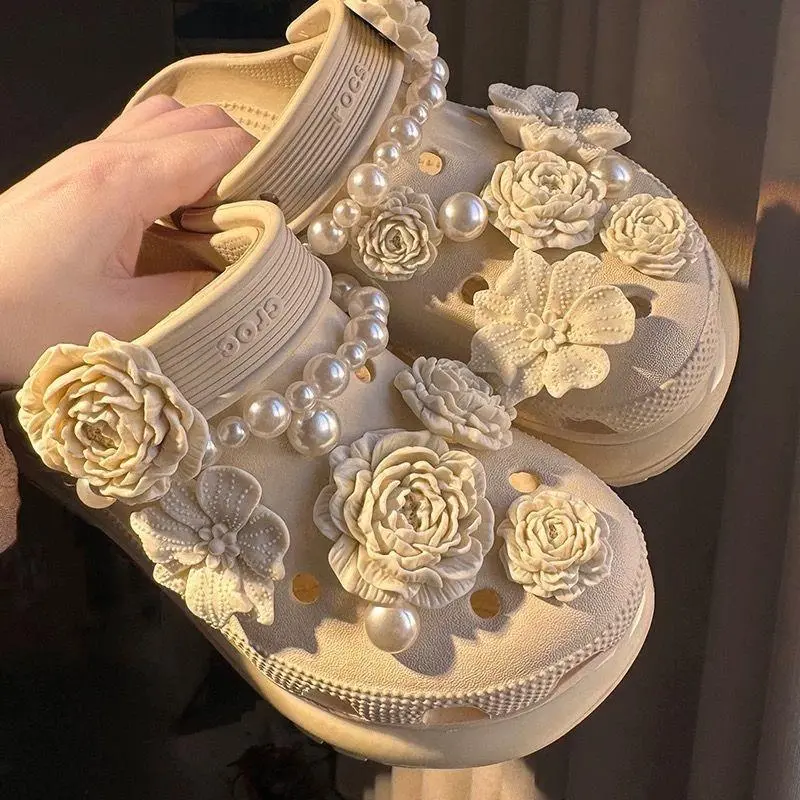 New Hole Shoe Laces Accessory Item Puff Flower Bouquet Shoe Upgraded Sensation Detachable High-End Feeling Decorative Flowers