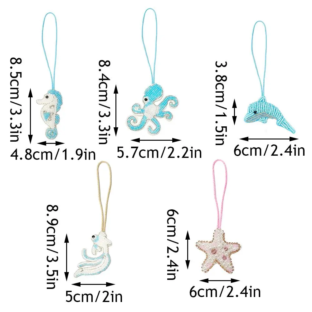 3D Beaded Patch Pendant Marine Organism Crystal Bag Lanyard Patch Conch Shells Beading Applique Patch Bag Charm Handmade