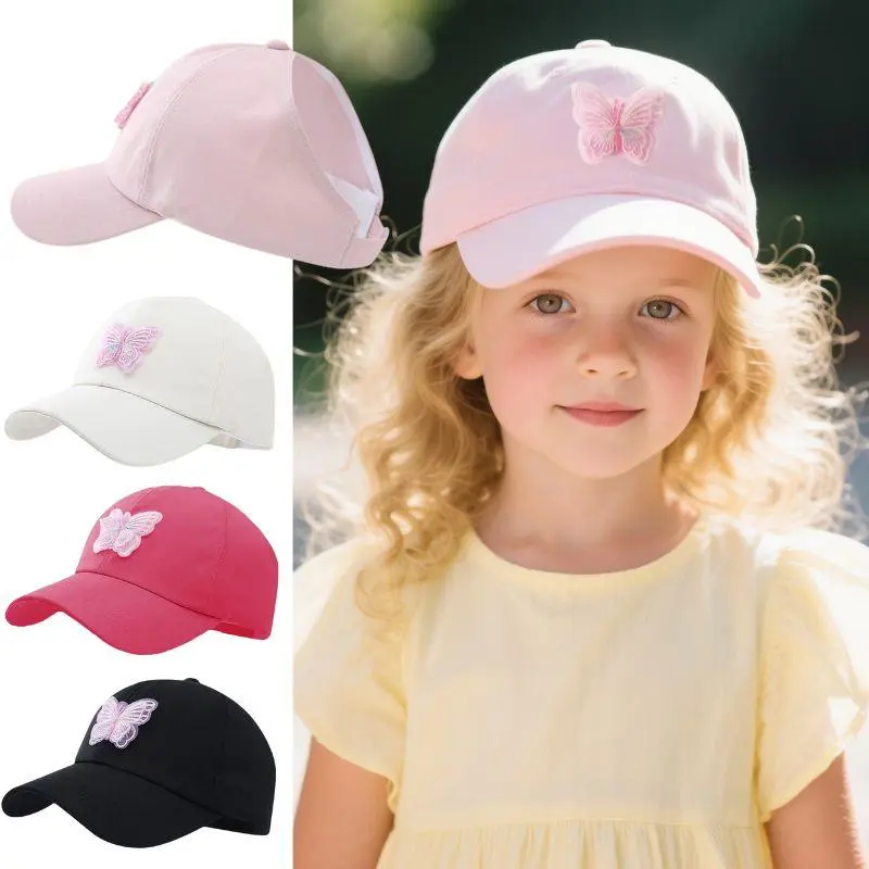 Sweet Butterfly Baby Girl Baseball Caps Pink White Children Sun Hat High Ponytail Kids Boy Sun Hat Adjustable Outdoor Travel Cap