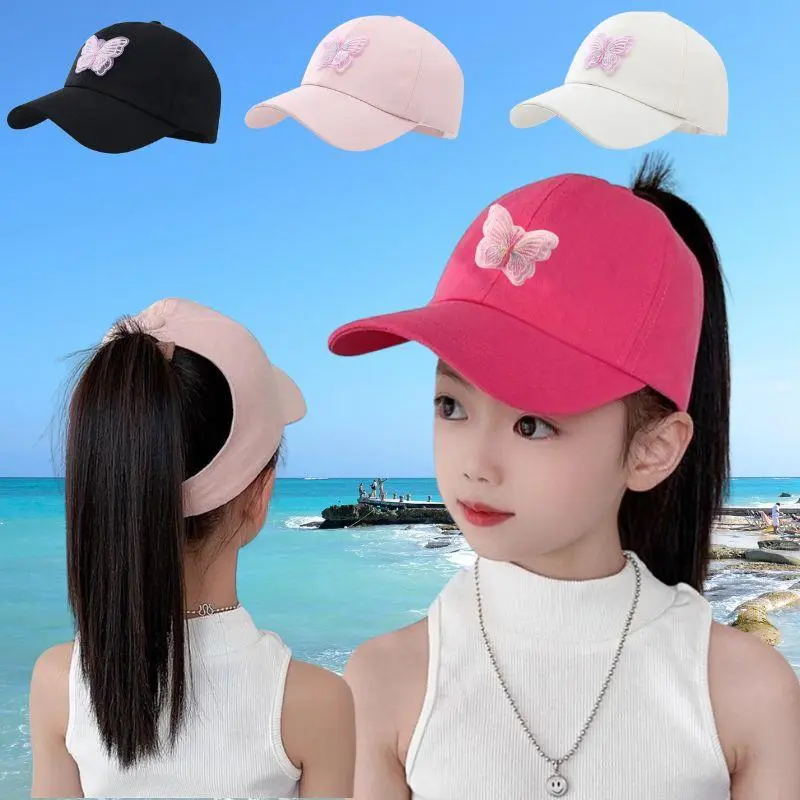 Sweet Butterfly Baby Girl Baseball Caps Pink White Children Sun Hat High Ponytail Kids Boy Sun Hat Adjustable Outdoor Travel Cap