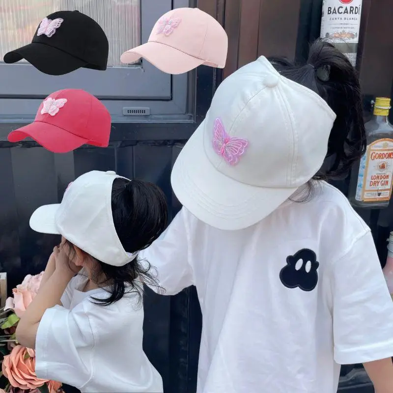 Sweet Butterfly Baby Girl Baseball Caps Pink White Children Sun Hat High Ponytail Kids Boy Sun Hat Adjustable Outdoor Travel Cap