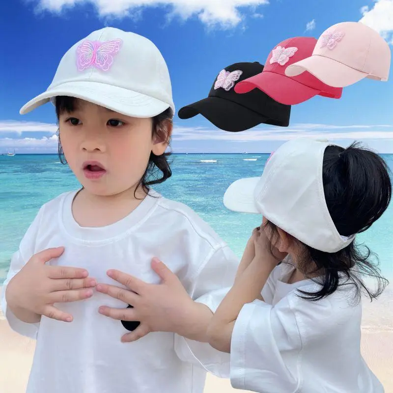 Sweet Butterfly Baby Girl Baseball Caps Pink White Children Sun Hat High Ponytail Kids Boy Sun Hat Adjustable Outdoor Travel Cap
