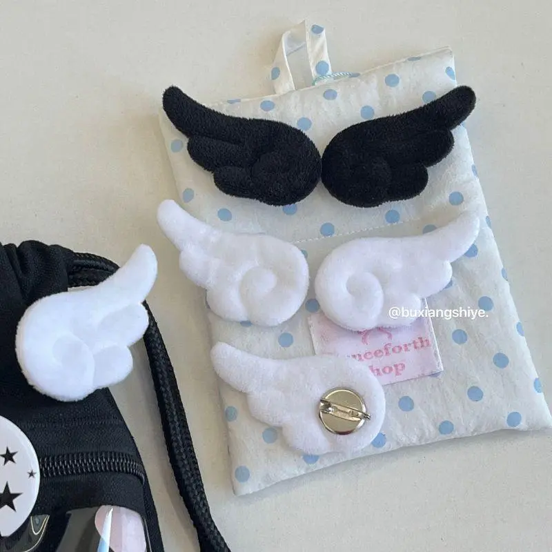 1 Pair Small Angel Wings Brooch Japanese Style Sweet Clothes Decor Y2K Plush Angel Wing Fluffy Brooch Bag Decoration