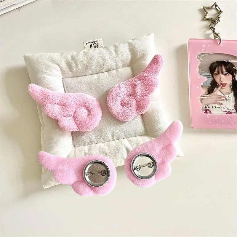 1 Pair Small Angel Wings Brooch Japanese Style Sweet Clothes Decor Y2K Plush Angel Wing Fluffy Brooch Bag Decoration