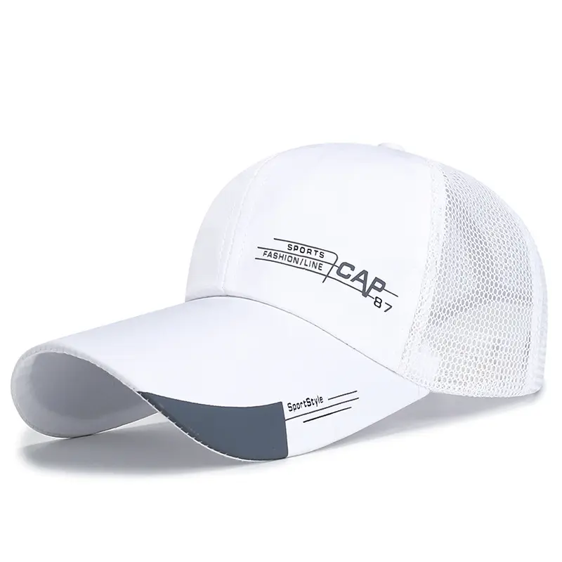 Mens Hat For Fish Outdoor Sports Cap Fashion Line Baseball Cap Mesh Breathable Snapback Hat Long Visor Brim Cap Bone Casquette
