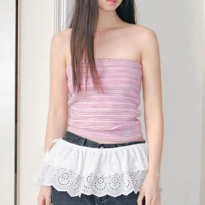 Chic Lace-Up Layered Skirt One-Piece Lace Apron Skirt Spring Summer Lace Trim Short Skirt Lace Trim Small Apron Butt Curtain