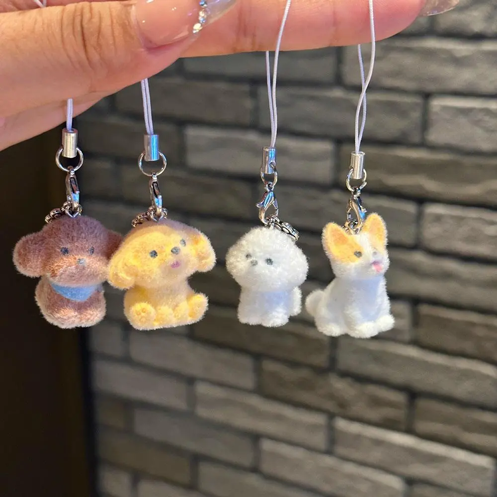 Cartoon 3D Plush Dog Pendants Keychain Flocking Corgi Bichon Frise Key Chain Bag Charms Mobile Phone Key Rings DIY Accessories