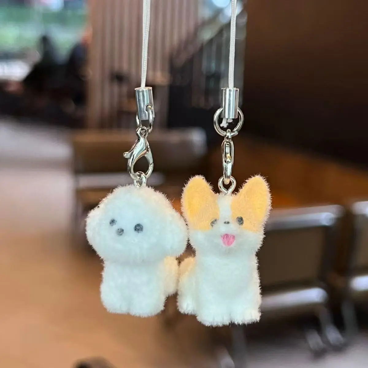 Cartoon 3D Plush Dog Pendants Keychain Flocking Corgi Bichon Frise Key Chain Bag Charms Mobile Phone Key Rings DIY Accessories
