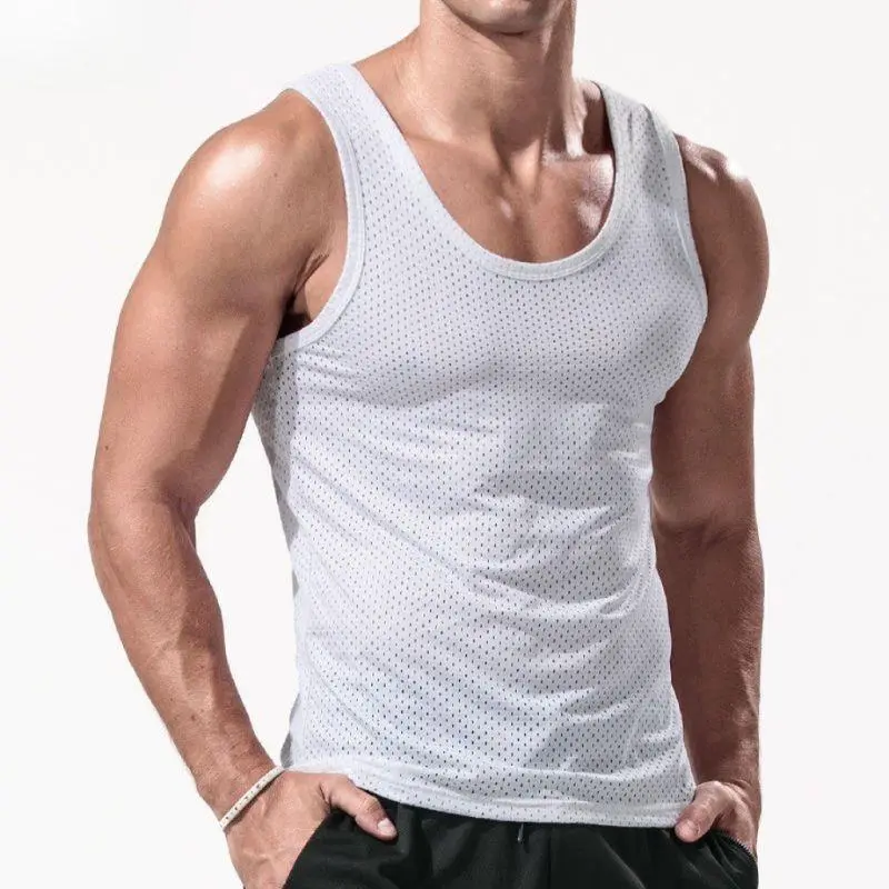 Summer Mesh Tank Top Men Gym Fitness Quick Dry T-shirt Mens Bodybuilding Fitness Muscle Sleeveless Breathable Male Mesh T Shirts