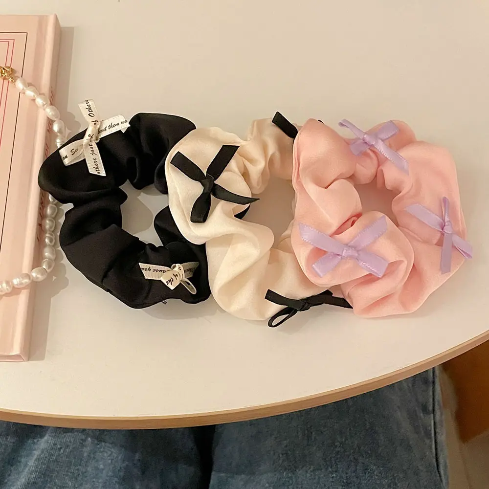 White Black Bow Hair Scrunchies Elastic Hair Bands Retro Mini Bow Ponytail Hair Band Hair Ring Sweet Hair Accessories