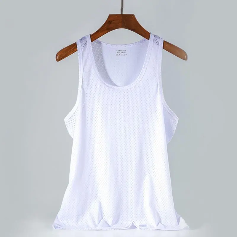 Summer Mesh Tank Top Men Gym Fitness Quick Dry T-shirt Mens Bodybuilding Fitness Muscle Sleeveless Breathable Male Mesh T Shirts