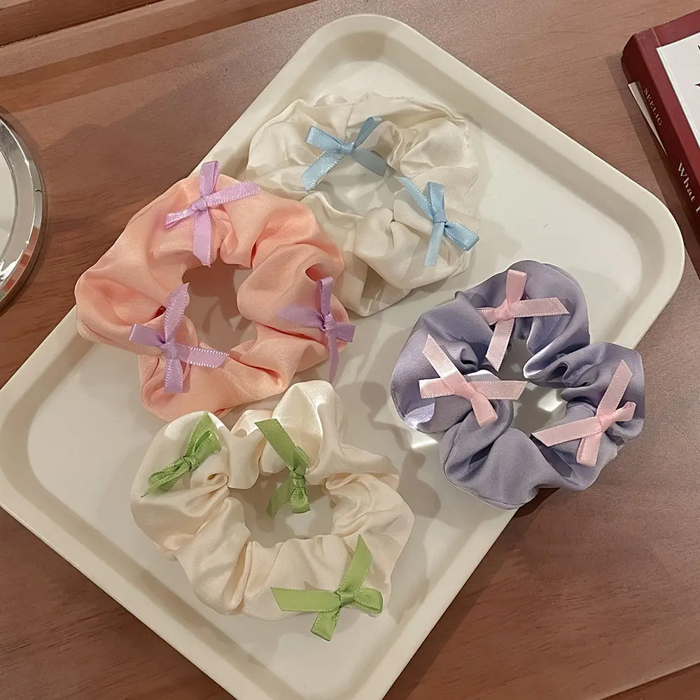 White Black Bow Hair Scrunchies Elastic Hair Bands Retro Mini Bow Ponytail Hair Band Hair Ring Sweet Hair Accessories