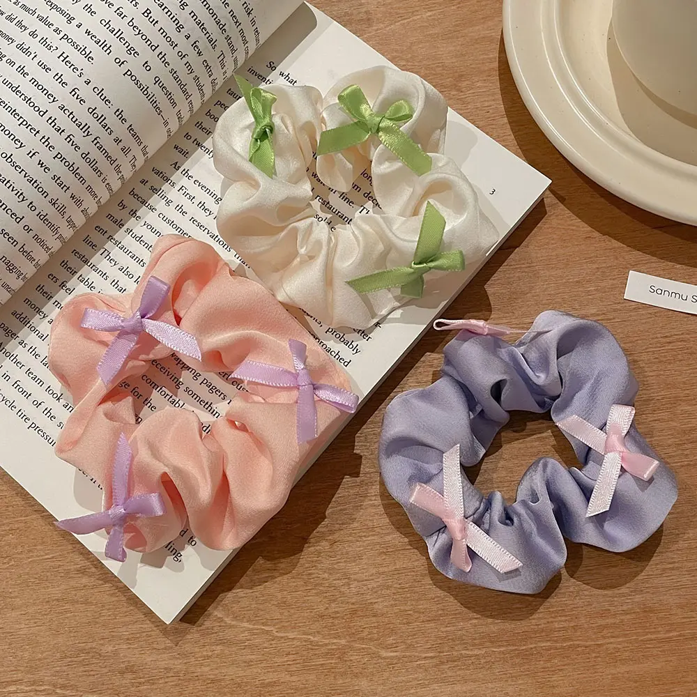 White Black Bow Hair Scrunchies Elastic Hair Bands Retro Mini Bow Ponytail Hair Band Hair Ring Sweet Hair Accessories