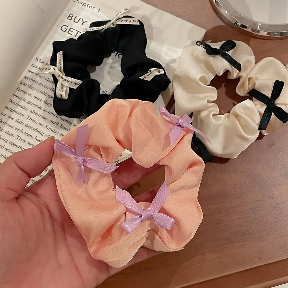 White Black Bow Hair Scrunchies Elastic Hair Bands Retro Mini Bow Ponytail Hair Band Hair Ring Sweet Hair Accessories
