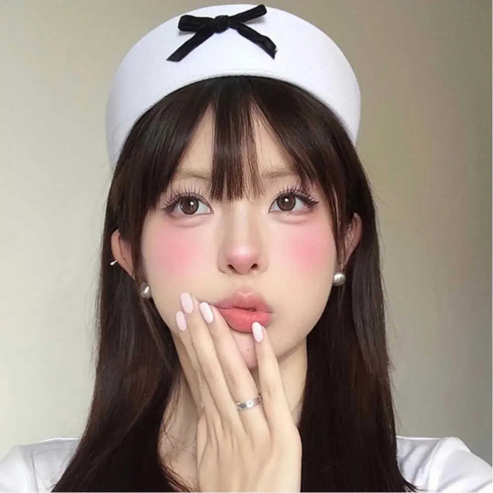 Y2K Sweet Pink White Bowknot Beret JK Beret Hat Sexy Dome Sailor Hat Korean Style Navy Cap Niche Flipped Nurse Cosplay Beret Cap