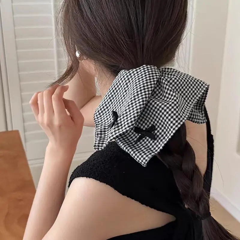 Women Square Large Scrunchies Vintage Plaid Hair Bands Ponytail Holder Tie Hair Hoop Scrunchy Rubber Band Women Hair Accessories
