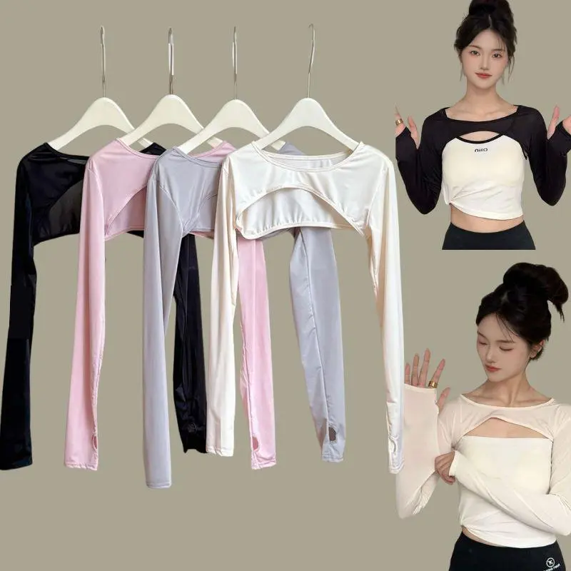 One Piece Long Sleeved Summer Ice Silk Ultra-thin Shawl Arm Sleeves Cardigan Outdoor Sports Sunscreen Oversleeve Ladies Top