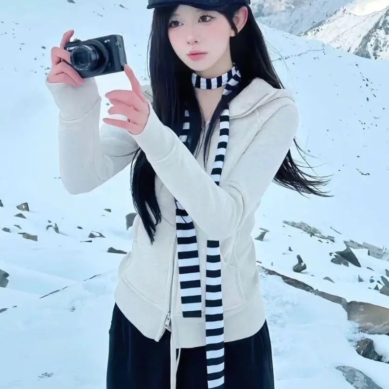 180cm Thin Neckerchief Harajuku Retro Striped Neck Scarf Women Long Scarves Y2k Streetwear Decorative Scarf Black Grey Stripe