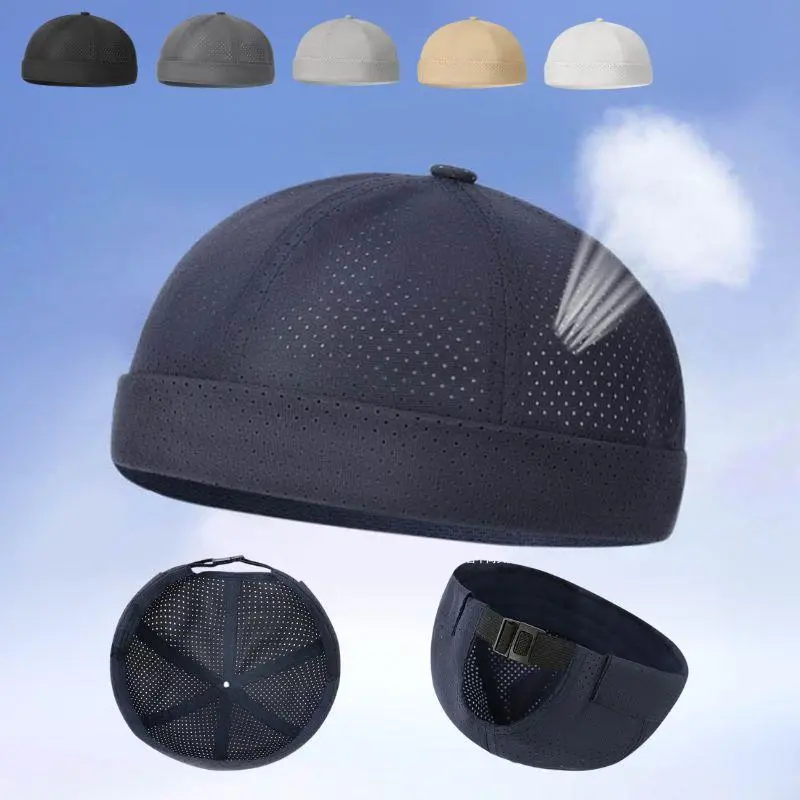 Summer Mens Docker Beanie Cap Outdoor Mesh Breathable Brimless Sailor Fisherman Quick Drying Hat Street Landlord Hat Skull Cap