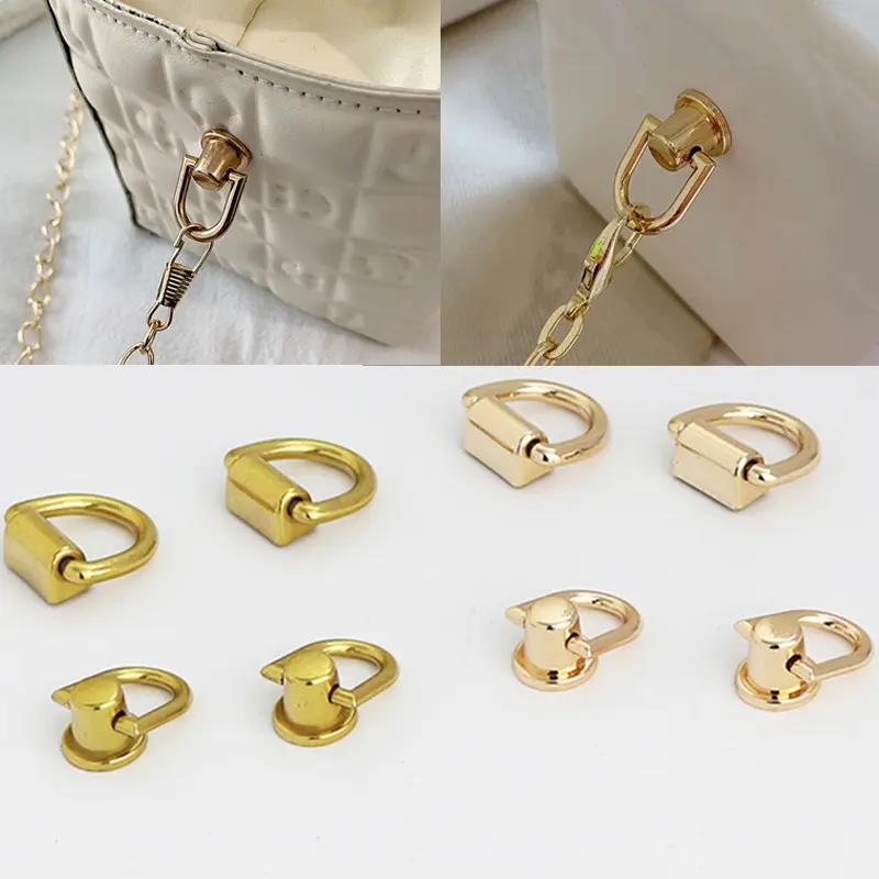 D Metal Ring Bag Strap Belt Hanger Bag Side Clip Buckles Bag Strap Handbag Chain D Rivet With Ring Screw Belt Hanger Bag Buckles