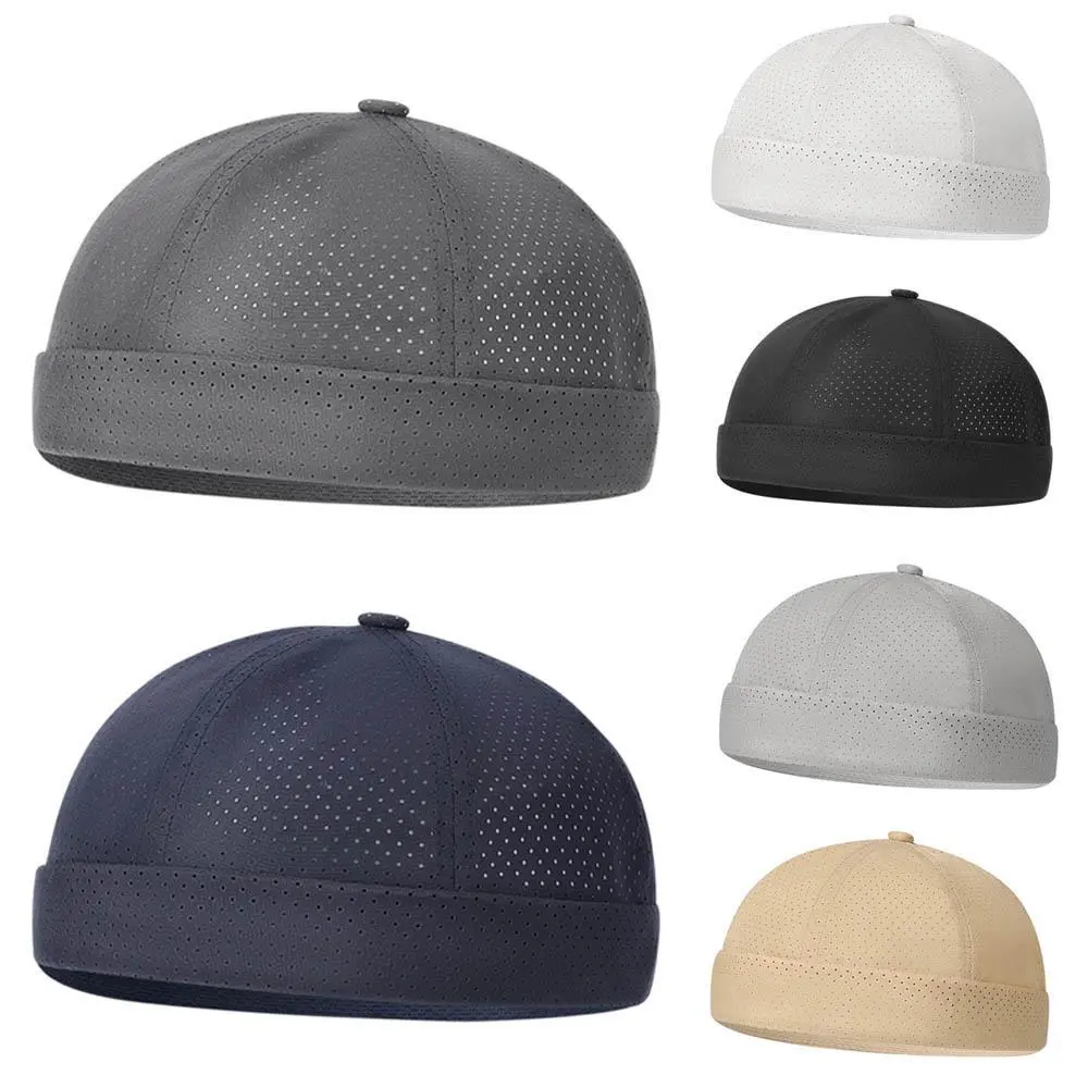 Summer Mens Docker Beanie Cap Outdoor Mesh Breathable Brimless Sailor Fisherman Quick Drying Hat Street Landlord Hat Skull Cap
