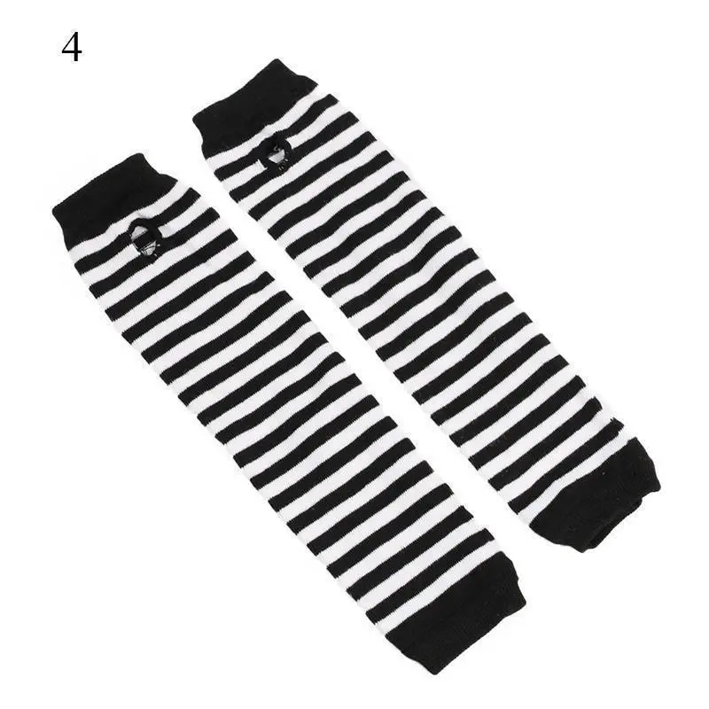 Striped Elbow Gloves Women Emo Gloves Y2k Winter Warm Long Sleeves Gloves Women Fingerless Stripe Hip-Hop Knitted Elbow Mittens