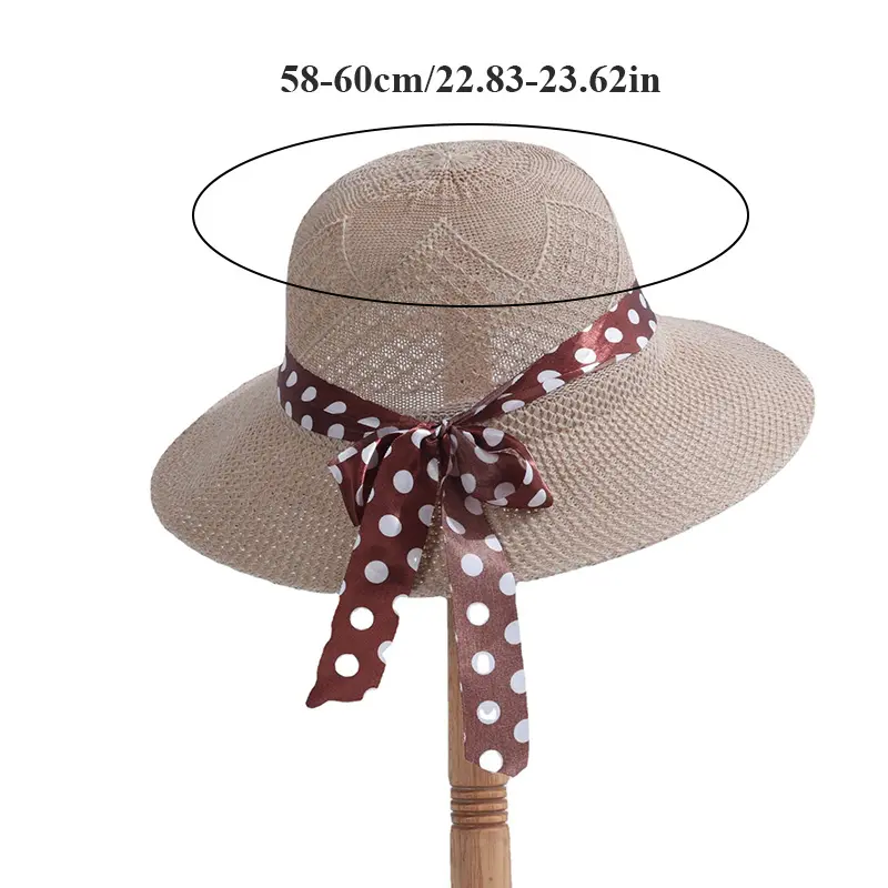 2024 New Summer Women's Straw Hat Ribbon Bowknot Wide Brim Ladies Beach Caps Outdoor Sun Protection Sun Hats Panama Caps