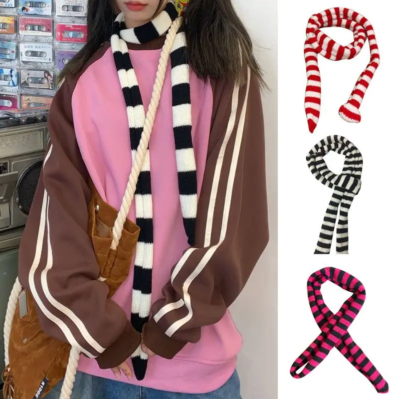 Women Skinny Scarf Thin Stripes Belt Long Tie Scarf Bag Handle Wrap Choker Subculture Scarf For Y2K Neckerchief Long Tie Scarf
