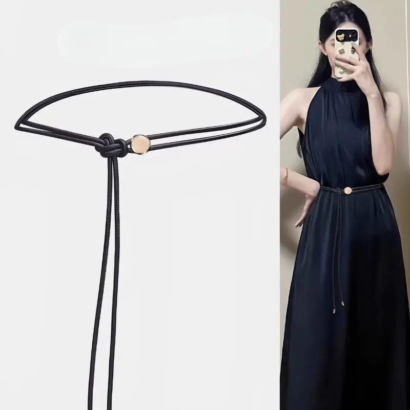 New Summer Fashion Decoration Simple Elegant Versatile Adjustable Long Soft Leather Rope Thin Belt For Women Daily Accessories