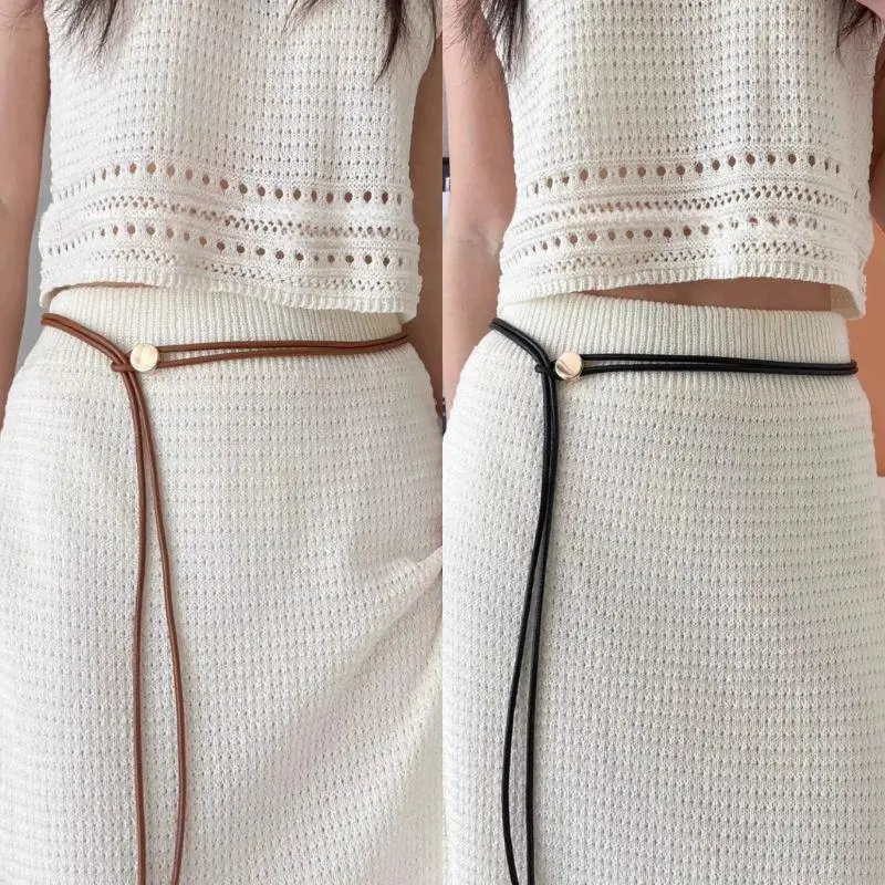 New Summer Fashion Decoration Simple Elegant Versatile Adjustable Long Soft Leather Rope Thin Belt For Women Daily Accessories