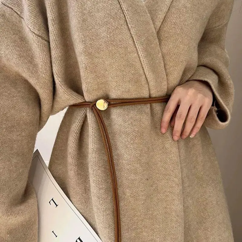 New Summer Fashion Decoration Simple Elegant Versatile Adjustable Long Soft Leather Rope Thin Belt For Women Daily Accessories