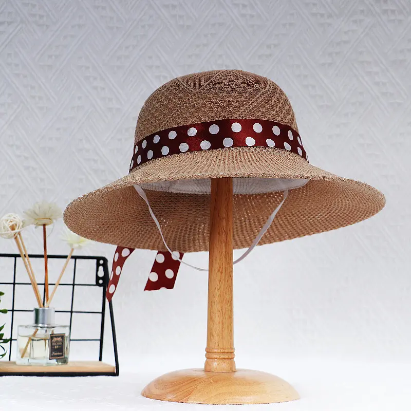 2024 New Summer Women's Straw Hat Ribbon Bowknot Wide Brim Ladies Beach Caps Outdoor Sun Protection Sun Hats Panama Caps