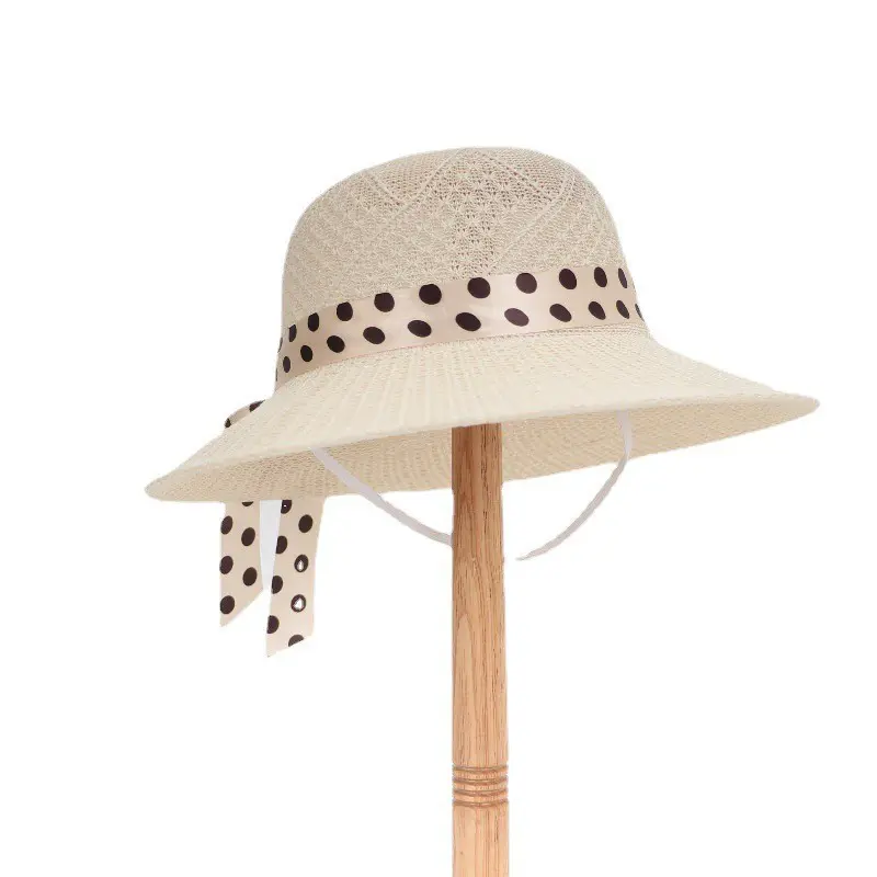 2024 New Summer Women's Straw Hat Ribbon Bowknot Wide Brim Ladies Beach Caps Outdoor Sun Protection Sun Hats Panama Caps