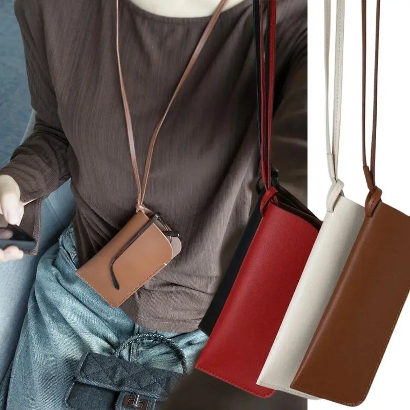 PU Leather Outdoor Glasses Storage Bag Hanging Neck Glasses Case Sunglasses Storage Clip Eyewear Bag Solid Color Glasses Case