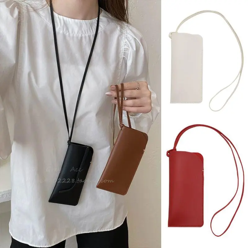 PU Leather Outdoor Glasses Storage Bag Hanging Neck Glasses Case Sunglasses Storage Clip Eyewear Bag Solid Color Glasses Case
