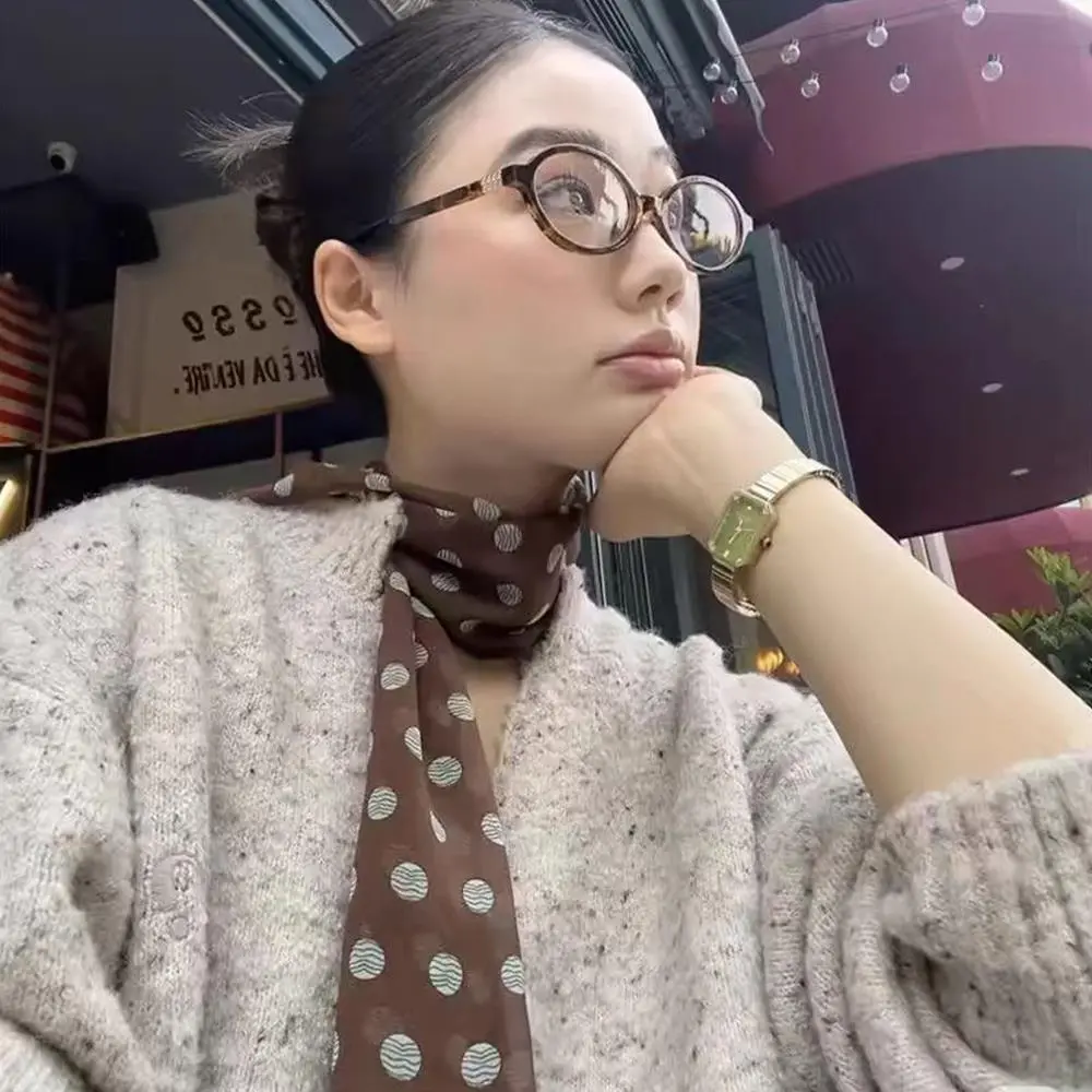 Black Brown Polka Dot Scarf With Neck For Women Summer Fancy Bench Tied Hair Matching Shirt Fancy Neck Protection Small Scarf