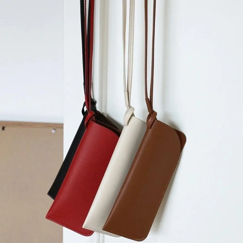 PU Leather Outdoor Glasses Storage Bag Hanging Neck Glasses Case Sunglasses Storage Clip Eyewear Bag Solid Color Glasses Case