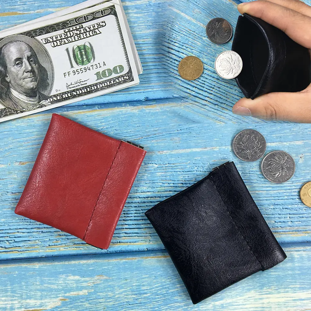 Black Coin Purse PU Leather Wallet Small Earphones Wallet Bag Key Business Credit Card Holder Money Change Pouch Zipper For Men