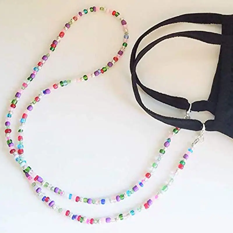 Bohemian Colored Glasses Chains Mask Strap Beaded Women Face Mask Lanyard Anti Slip Women's Neck Chain for Eyeglass Sunglasses
