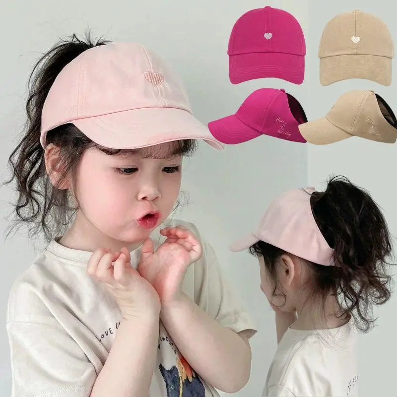 Sweet Love Heart Embroidery Baseball Hat For Women Solid Color Korean Girl Peaked Cap Outdoor Soft Cotton Snapback Sun Visor Hat